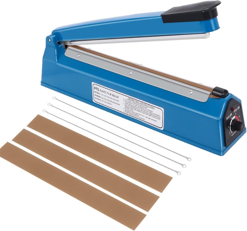 Piwerod 12 Inch Impulse Heat Sealer Machine, Cookie Bag Sealer for Plastic Mylar PE PP Bags and Kraft Paper Bags, Manual Poly Bag Hot Seal Sealing Machine with Extra Replace Element Grip - Image 1